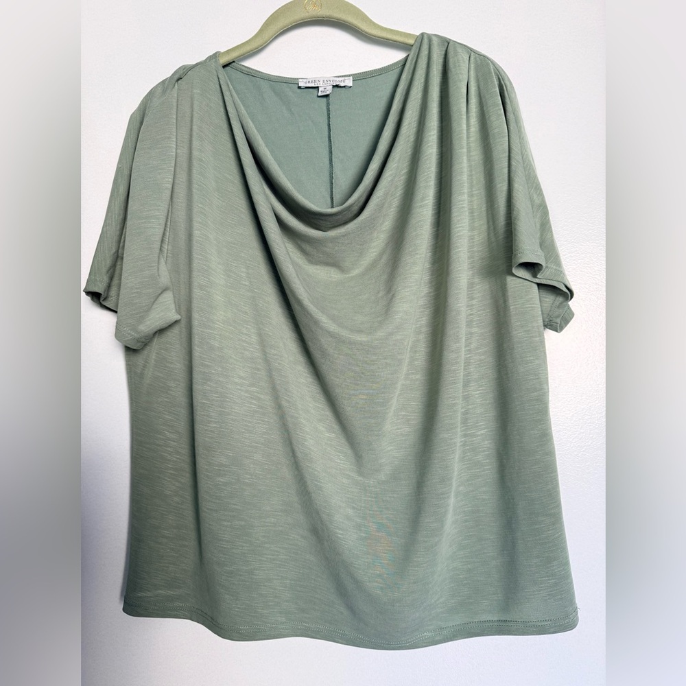 Green Envelope Soft Sage Drape Neck Tee